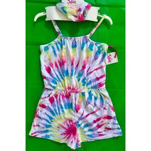 Justice Girls Size 7 8, Romper Sleep, White Tie Dye ~NEW includes Headband